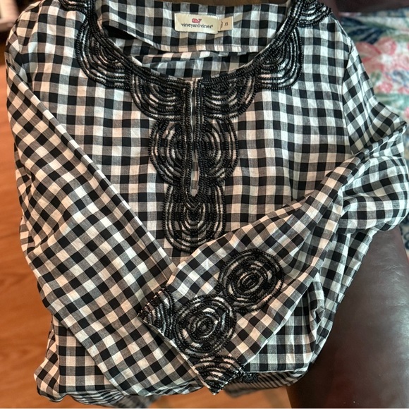 Vineyard Vines Beaded Gingham Check Lightweight Tunic XS - Picture 4 of 7